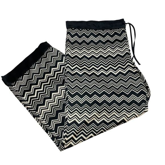 Missoni For Target Satin Tie Waist Sleep Pants Black and Cream Chevron Zig Zag S - Picture 1 of 10